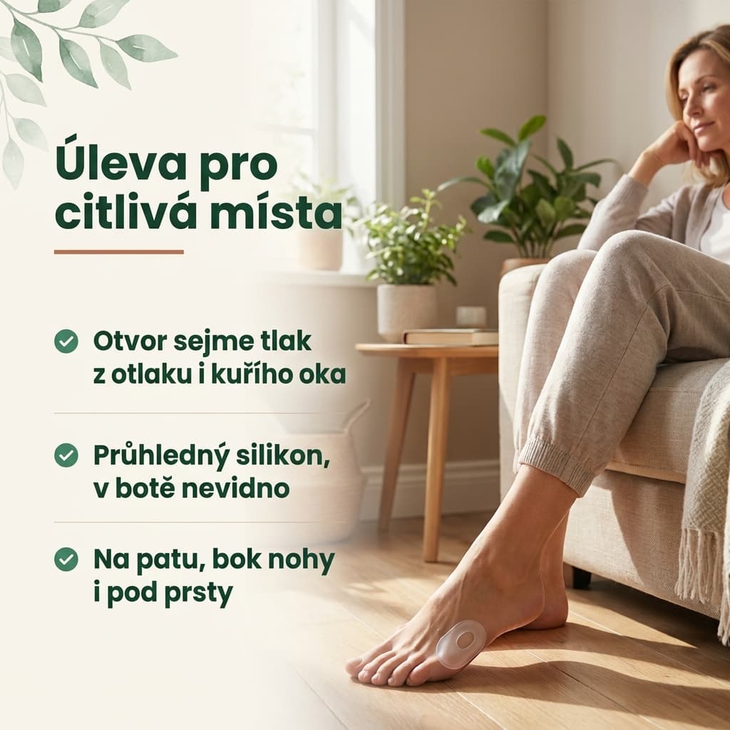 Gelový chránič na kuří oko – průhledný silikon na patu, bok nohy i pod prsty